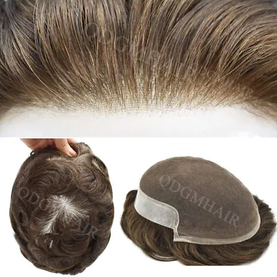 Bleached French Lace Front Mens Toupee Hairpiece Skin PU Hair Replacement System • $217.55