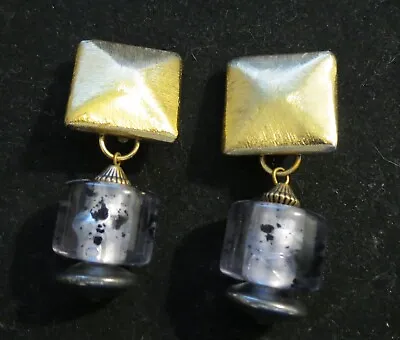 Marjorie Baer SF Signed Gold Tone Dangle Earrings W/lucite Cylinder • $17.95