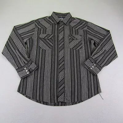 Vintage Wrangler Shirt Mens Large Black Gray Western Stripes Pearl Snap Metallic • $29.97