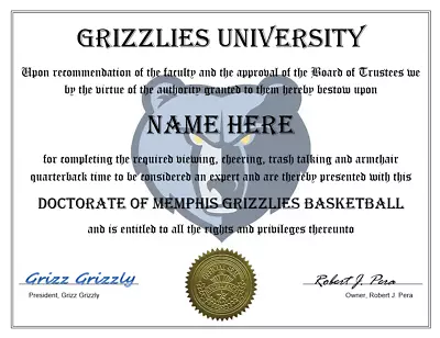 Memphis Grizzlies Personalized Fan Diploma Great Gift • $15