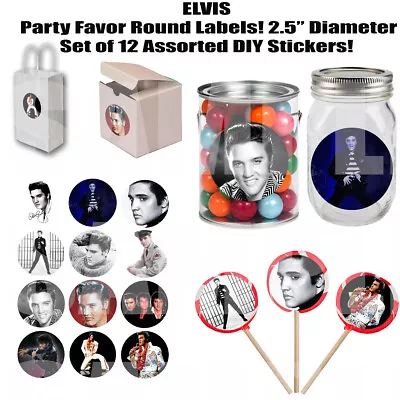 Elvis Presley Stickers 2.5  Round Party Favors Gift Bags Boxes - 12  • $11.99