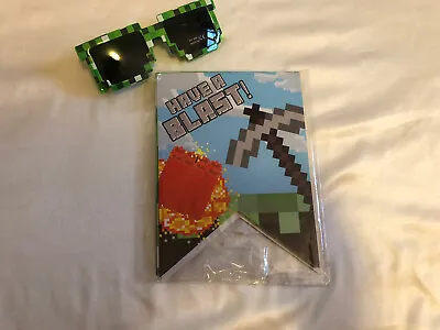 Minecraft New -Pixel Party - Happy Birthday Banner - Have A Blast! Free Glasses • $11.95