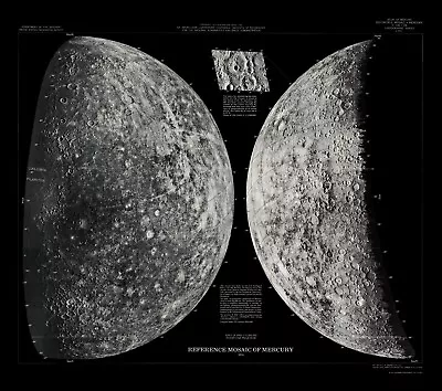 NASA Mosaic Map Of Planet Mercury Antique Space Astronomy Poster Print • $210