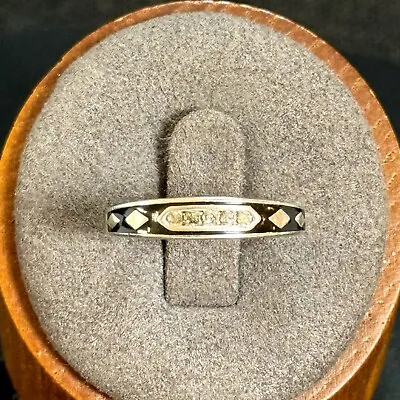 Vintage Sterling Silver 925 Black Enamel Cubic Zirconia Band Ring Size 7.75 Fit • $25