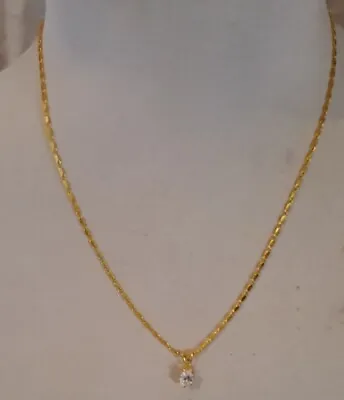 VINTAGE 1980/90s Gold Plated Single CZ Teardrop Shape Charm Necklace STUNNING. • £9.99