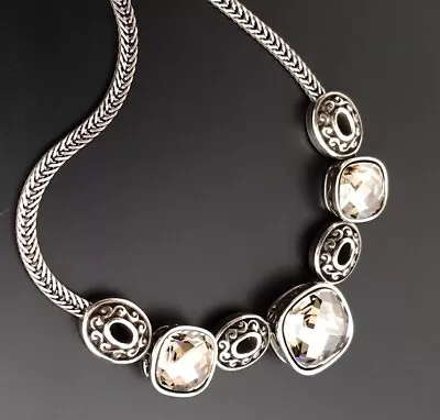 Brighton Venus Rising Silver Smokey Crystals Flat Chain Necklace 17 In. #69 • $44.95