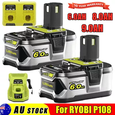 2X 6.0Ah 18V Lithium Genuine Battery For RYOBI P108 ONE+ PLUS P107 P710/ Charger • $184.99