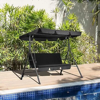 Porch Swing 3-Person Outdoor Hanging Chair Patio Swing Bench W/ Canopy Cushion • $85.49