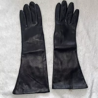 Vintage Max Mayer & Co. Womens Long Black Leather Gloves Made In Italy Size 7 • $26