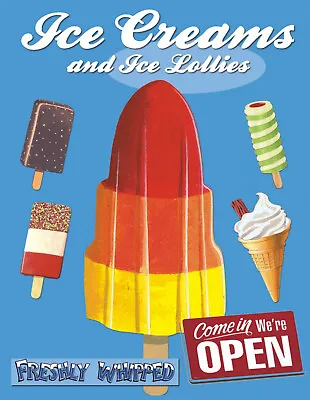 Vintage Retro Ice Cream Lolly Shop Whippy Walls Inspired Cafe Kitchen Metal Sign • £4.99