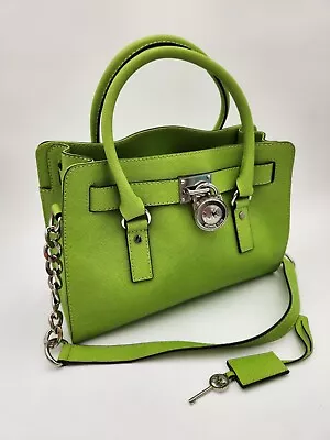 Michael Kors Hamilton Green Saffiano Leather Purse Silver Chain Handbag UNUSED • £96.34