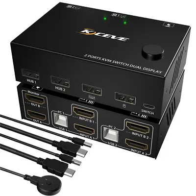 Upgrated 4K HDMI KVM Switch Dual Monitor Switcher 2 In 2 Out 2 Computer Control • $96.20