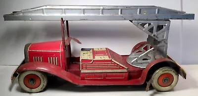 Vintage Mettoy Tin 15  Fire Truck W/Ladders ~ Pre 1946 ~ England ~ Motor Works • $89