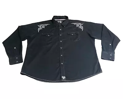 Rock 47 Shirt Mens XXL Black Check Pearl Snap Embroidered Double Sided Western • $32.39