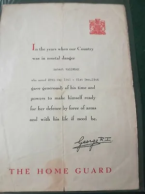 Original WW2 Home Guard Service Certificate - Robert Wallwork 1941-44. • £18