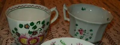 $16.90 • Buy Antique Staffordshire Sprig Ware Hand Painted Soft Paste Cups (2)