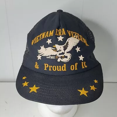 VTG Vietnam Veteran & PROUD Of It USA Mesh Trucker Hat Snapback Cap Puffy Eagle • $21.24