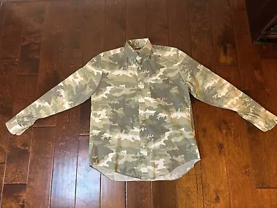 J Crew Dress Shirt Adult Medium Flex Fit Green Camo Long Sleeve Button Up Mens • $20