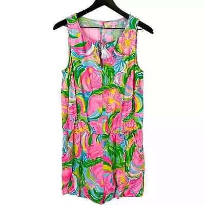 Lilly Pulitzer (L) Tybee Rayon Romper Tank Top Shorts Pink Green  • $40