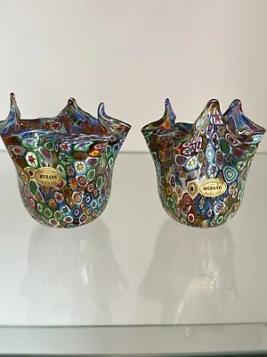 Murano Millefiori Campanella Handkerchief Vase Murano Millefiori Hand Blown Art • $150