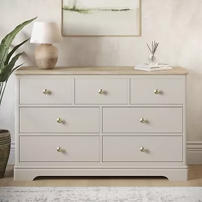 Wide Oak And Cream Chest Of 7 Drawers - Alexander ALD004 • £409.92