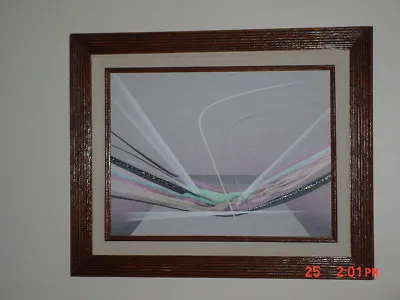 Vintage Airbrush Painting Modernist Signed S. Harrington Beautiful Oak Frame • $75