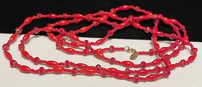 Miriam Haskell Necklace Rare Vintage 48  Gilt Red Glass Bead Single Strand A37 • £152.38