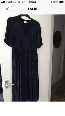 TOAST Midi Dress Size 12 Black Striped Pockets Lined Blue Black • £20