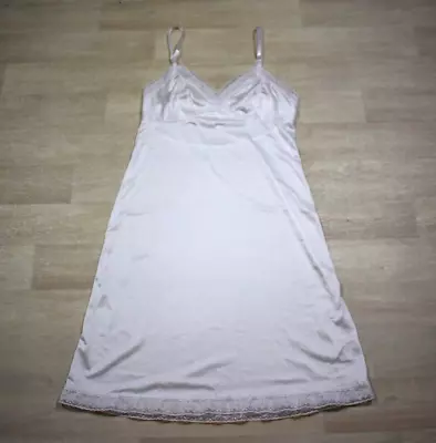 90s Vanity Fair White Nylon Lace Trim Full Slip VTG Lingerie Size 36/42 • $14.88