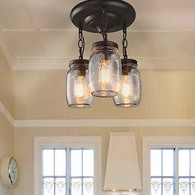 3 Heads Pendant Ceiling Light Mason Jar Kitchen Island Chandelier Lamp Fixture • $50.35