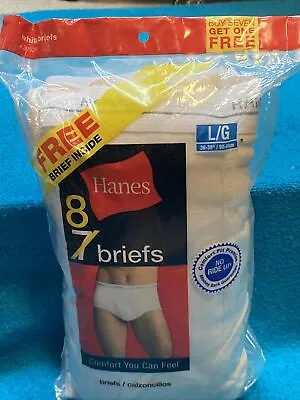 2007 Hanes Men's Underwear Briefs Large Waist 36-38 White 8 Pcs Sealed NIP • $25.99