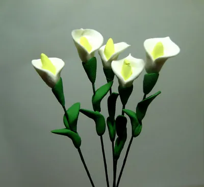 5 Miniature White Clay Calla Lily Flower Bunch 1:12 Dollhouse Living Room Decor • $3.17