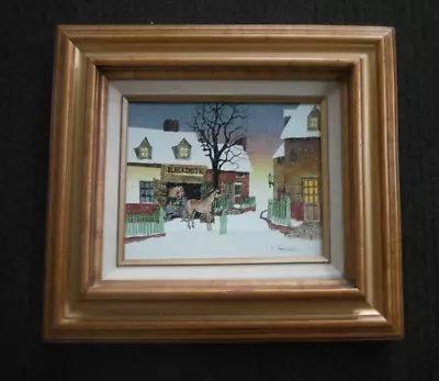 Signed H Hargrove Framed Serigraph Painting BLACKSMITH Winter Scene 8 X 10 • $15