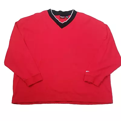 90s Winner Thermal T Shirt Mens XL Red Heavyweight Cotton Knit VNeck Long Sleeve • $11.98
