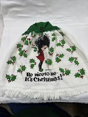 NOS Christmas Kitchen Towel Crocheted Button Loop Top Big Eyes Art Vintage C112 • $4.99