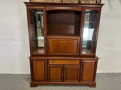 Vintage Morris Teak Glass Display Cabinet Wall Unit With Flip Down Front • £70