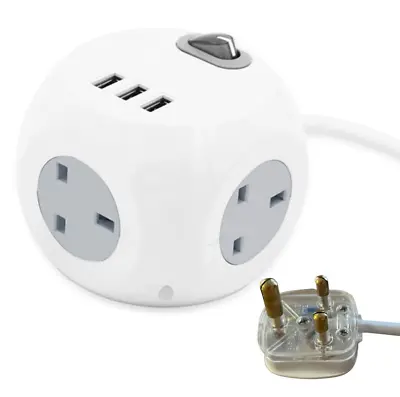 Travel Adaptor Extension UK To South Africa 3 Way 3 USB 1M Travel Adapter Plug • £22.49