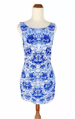 $21.95 • Buy FOREVER NEW Blue Floral Dress - 10 - Cotton Sheath Bodycon Cocktail Flowers