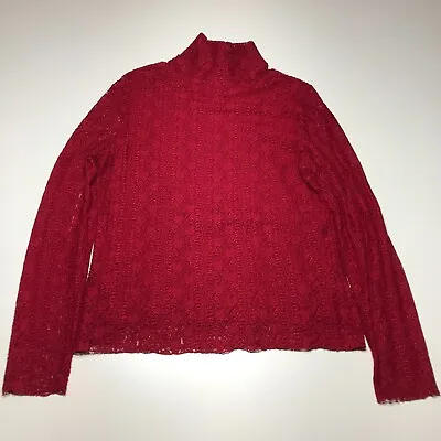 J. Jill Top Womens Size Large Red Lace Turtleneck Top Lined Stretchy Long Sleeve • $14.99