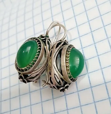 Vintage Earrings Natural Chrysoprase Stones Silver 925 Star USSR Women's Jewelry • $200