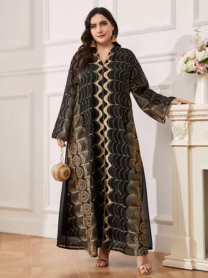 Muslim Women Printed Chiffon Abaya Long Maxi Dress Kaftan Turkey Loose Cocktail • $83.44