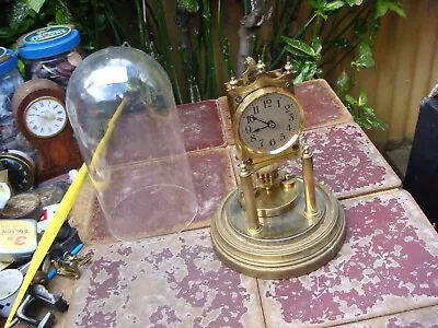 Vintage Old  Gustav Backer  400 Day Torsion Anniversary Glass Dome  Mantle Clock • £1.20