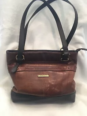 Stone & Co Two-toned Brown Leather Multi-pocketed Zippered Boho-style Purse • $17.50