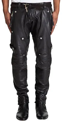 Men's Authentic Lambskin Real Leather Black Pant Slim Fit Stylish Trousers Black • $113.99
