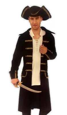 Gentleman Pirate Costume Captain Black Coat N' Tricorn Hat Men Plus Size Std-XXL • $29.95