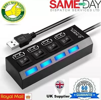 High Speed 4 Port USB 2.0 Multi Hub Splitter Expansion Desktop PC Laptop Adapter • £3.67