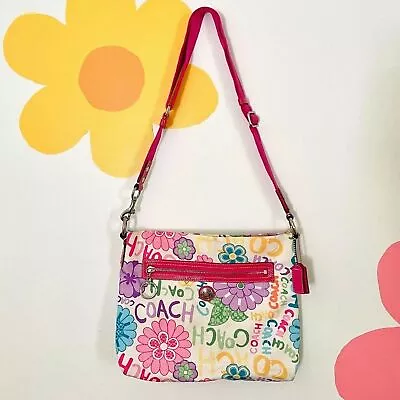 COACH Y2K Poppy Graffiti Rainbow Floral Crossbody Nylon Shoulder Bag F14881 • $70