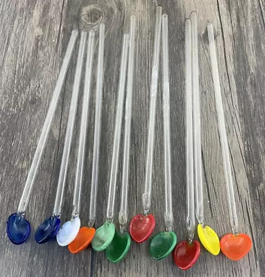 Vintage Glass Straw Spoon Swizzle Sticks Colorful Lot Of 11 Stir Sticks • $24.99