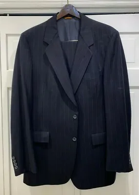 VTG Hart Schaffner Marx Gold Trumpeter 40L 2 Button Navy Blue Pinstripe Suit 2pc • $49.50