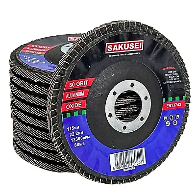 SAKUSEI 10pc Aluminum Oxide Flap Discs 115mm 4.5  80 Grit Grinding Wheel Sanding • £6.99